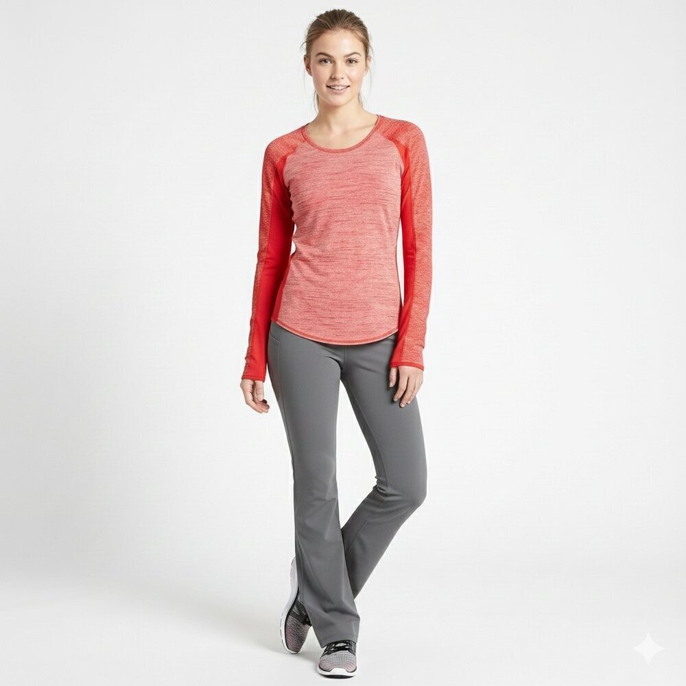 ATHLETA RUNNING WILD Top Women's Small Thumbhole Crewneck Red Orange